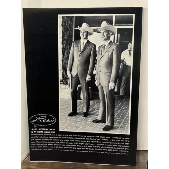 Lasso Western Wear Vintage Print Ad 1970s Cowboy Suits Texas Americana Rancher - Picture 1 of 6